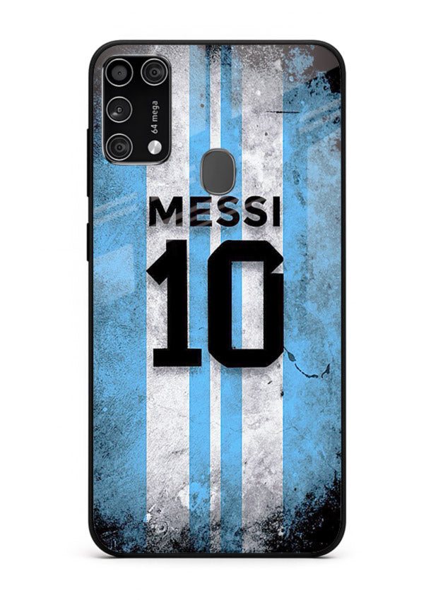 Messi number ten jersey artwork printed on premium tempered glass Samsung M31 Prime back cover