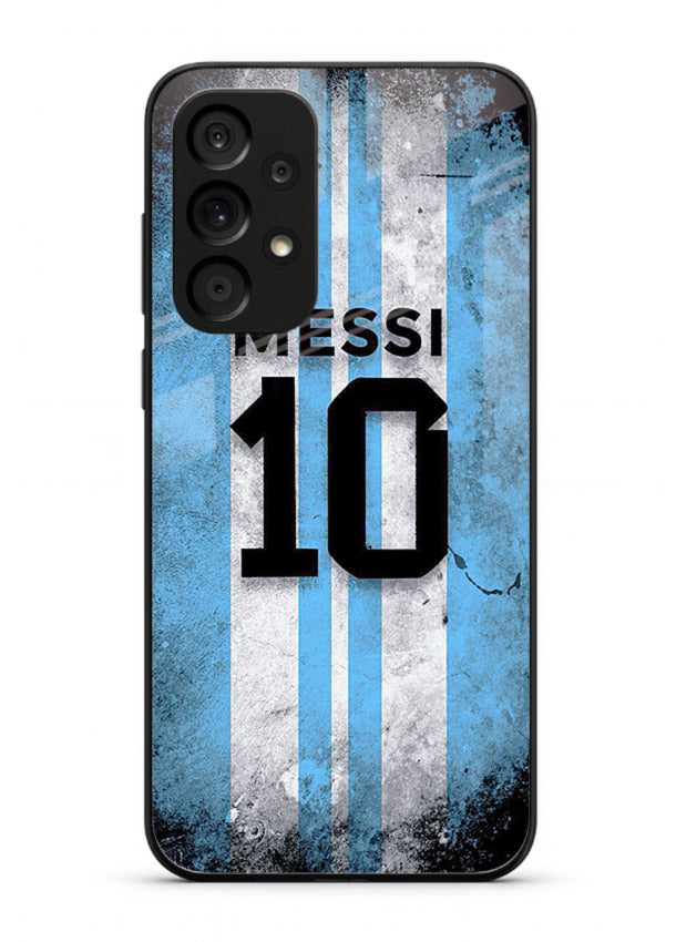 Messi number ten jersey artwork printed on premium tempered glass Samsung A33 5G back cover