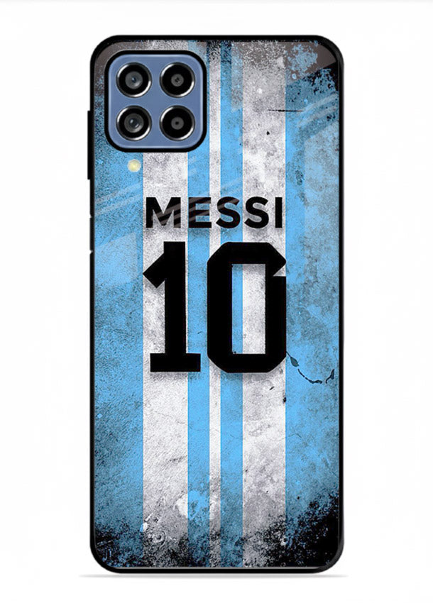 Messi number ten jersey artwork printed on premium tempered glass Samsung F62 back cover