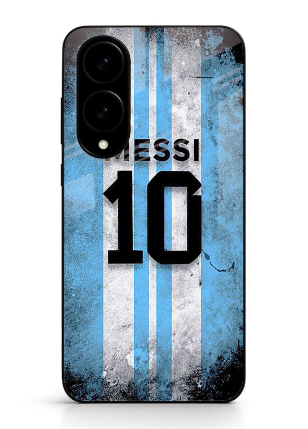 Messi number ten jersey artwork printed on premium tempered glass Samsung S25 Edge back cover