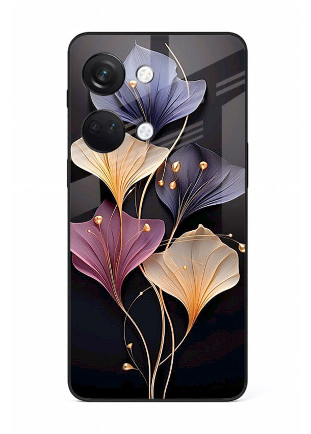 Golden floral artwork on OnePlus Nord 3 glass back cover with metallic botanical detailing.