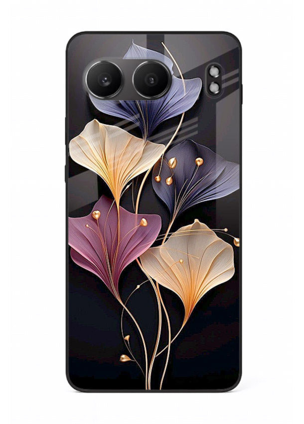 Golden floral artwork on OnePlus Nord 4 glass back cover with metallic botanical detailing.