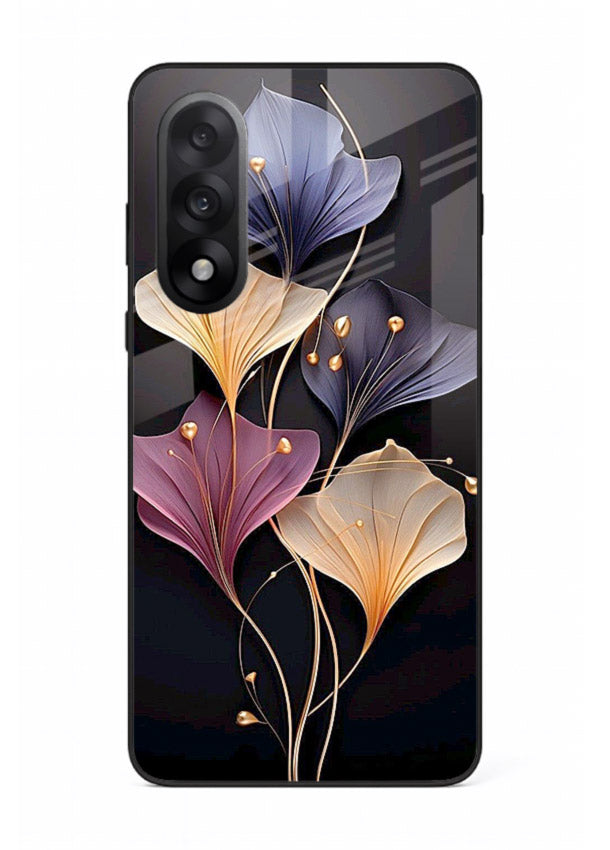 Golden floral artwork on OnePlus Nord 5 glass back cover with metallic botanical detailing.