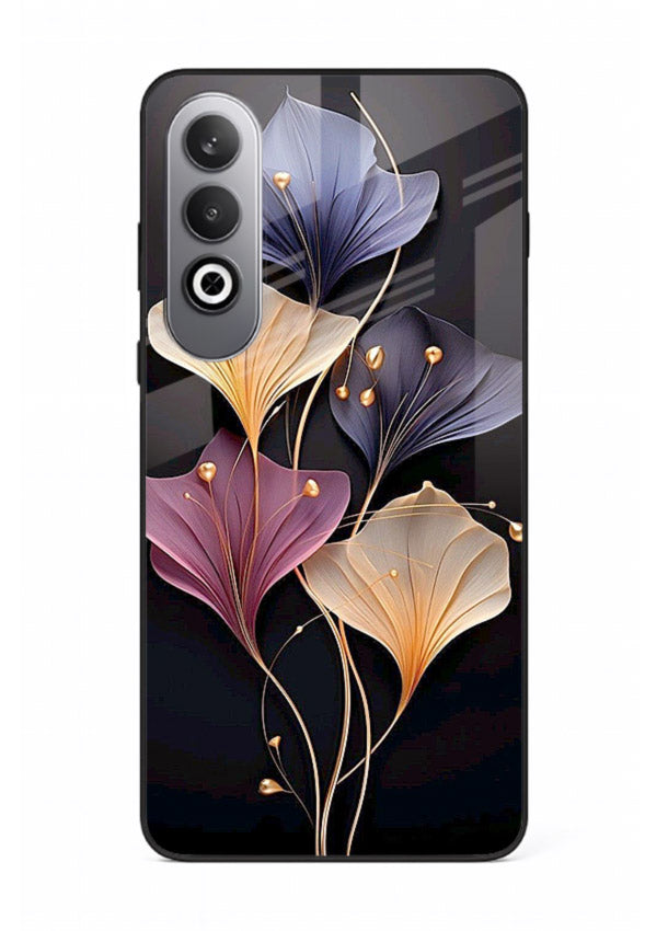 Golden floral artwork on OnePlus Nord CE4 glass back cover with metallic botanical detailing.