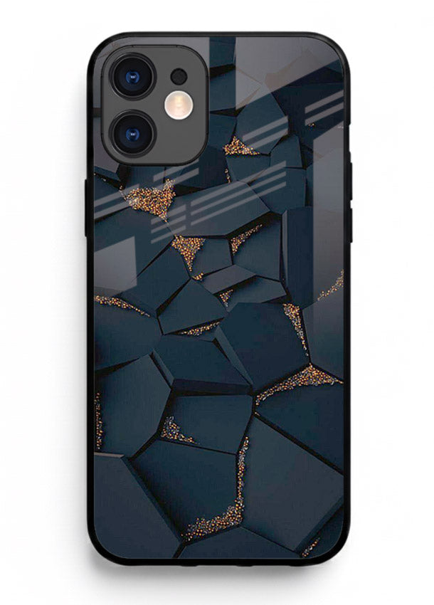 Midnight Gold Veins iphone 12 mini glass back cover with dark marble and gold fracture lines