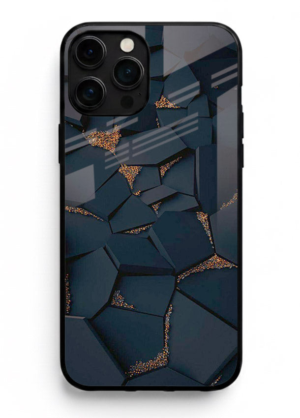 Midnight Gold Veins iphone 12 pro max glass back cover with dark marble and gold fracture lines