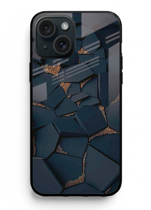 Midnight Gold Veins iphone 13 glass back cover with dark marble and gold fracture lines