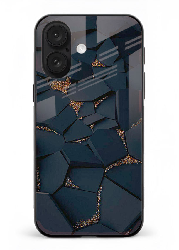 Midnight Gold Veins iphone 18 glass back cover with dark marble and gold fracture lines