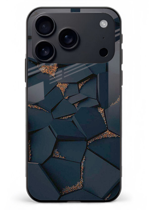 Midnight Gold Veins iphone 18 pro max glass back cover with dark marble and gold fracture lines