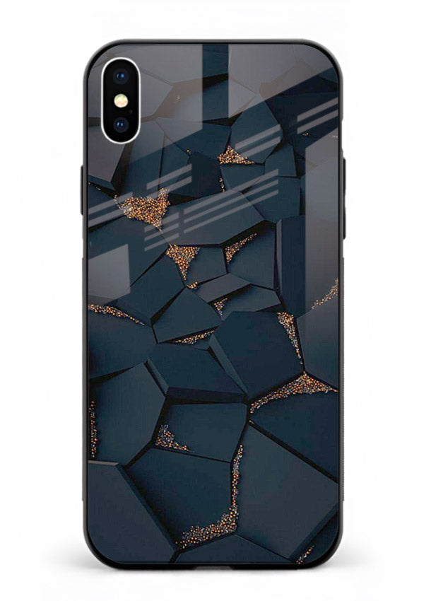 Midnight Gold Veins iphone xs max glass back cover with dark marble and gold fracture lines