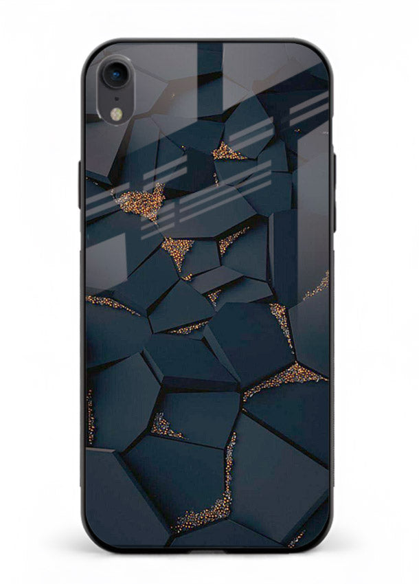 Midnight Gold Veins iphone xr glass back cover with dark marble and gold fracture lines