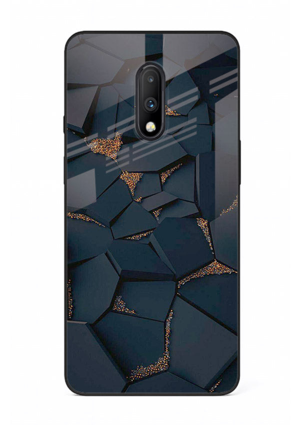 Midnight Gold Veins OnePlus 7 glass back cover with dark marble and gold fracture lines