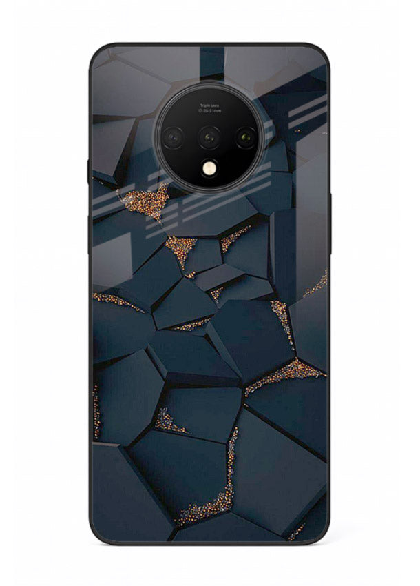 Midnight Gold Veins OnePlus 7T glass back cover with dark marble and gold fracture lines