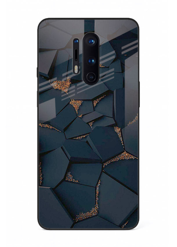 Midnight Gold Veins OnePlus 8 Pro glass back cover with dark marble and gold fracture lines