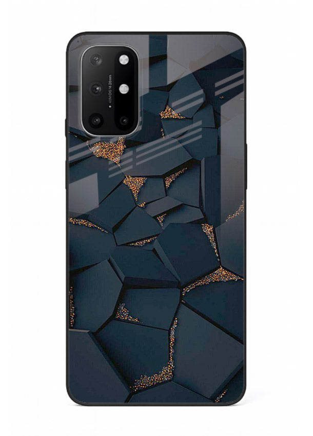 Midnight Gold Veins OnePlus 8T glass back cover with dark marble and gold fracture lines