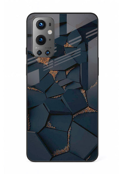 Midnight Gold Veins OnePlus 9 glass back cover with dark marble and gold fracture lines