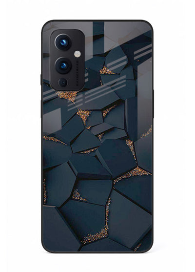 Midnight Gold Veins OnePlus 9 Pro glass back cover with dark marble and gold fracture lines