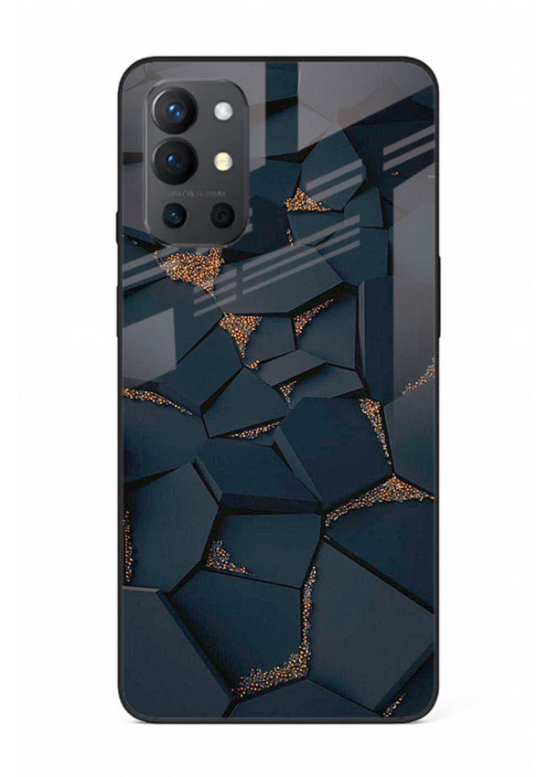 Midnight Gold Veins OnePlus 9R glass back cover with dark marble and gold fracture lines