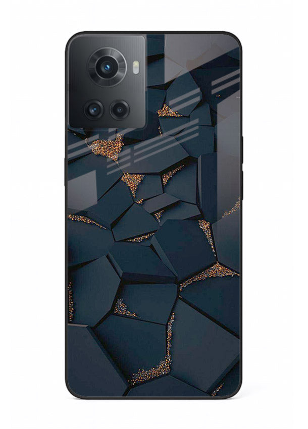 Midnight Gold Veins OnePlus 10R glass back cover with dark marble and gold fracture lines