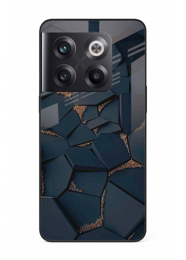 Midnight Gold Veins OnePlus 10T glass back cover with dark marble and gold fracture lines