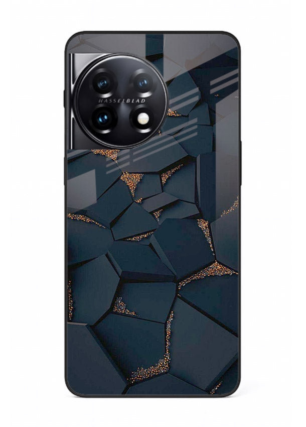 Midnight Gold Veins OnePlus 11 glass back cover with dark marble and gold fracture lines