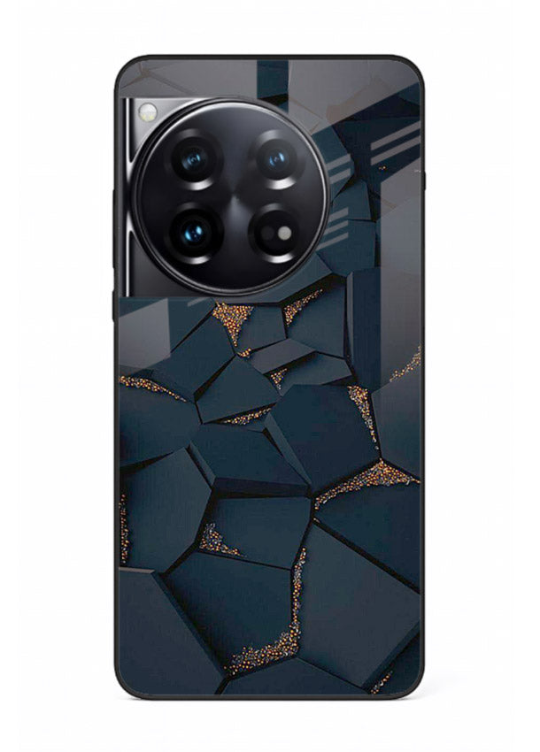 Midnight Gold Veins OnePlus 12 glass back cover with dark marble and gold fracture lines