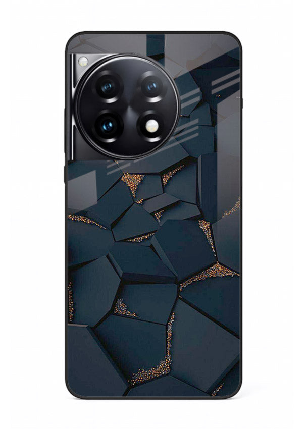 Midnight Gold Veins OnePlus 12R glass back cover with dark marble and gold fracture lines