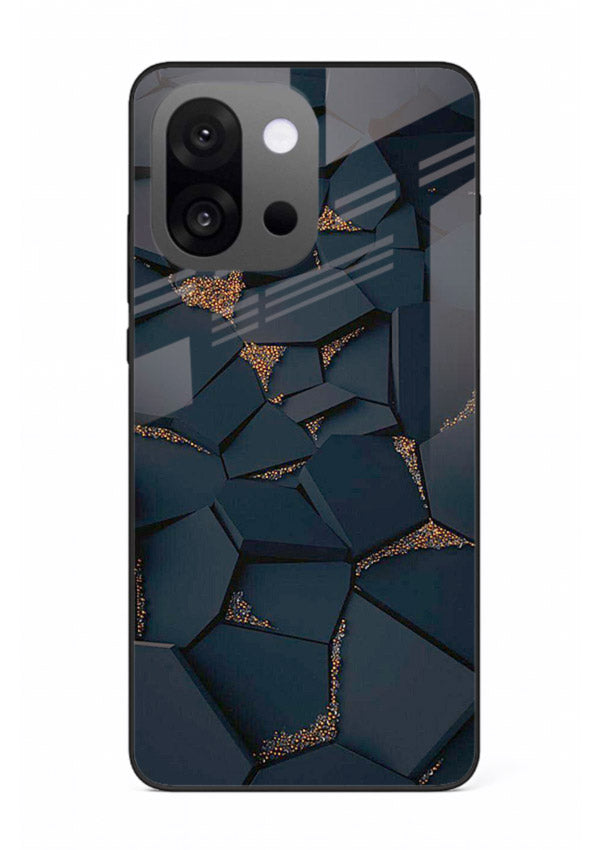 Midnight Gold Veins OnePlus 13s glass back cover with dark marble and gold fracture lines