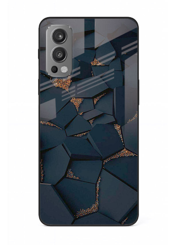 Midnight Gold Veins OnePlus Nord 2 glass back cover with dark marble and gold fracture lines
