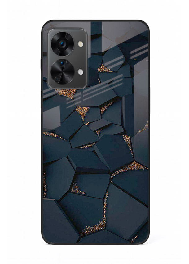 Midnight Gold Veins OnePlus Nord 2T glass back cover with dark marble and gold fracture lines
