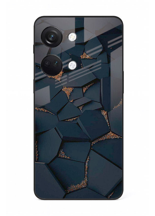 Midnight Gold Veins OnePlus Nord 3 glass back cover with dark marble and gold fracture lines