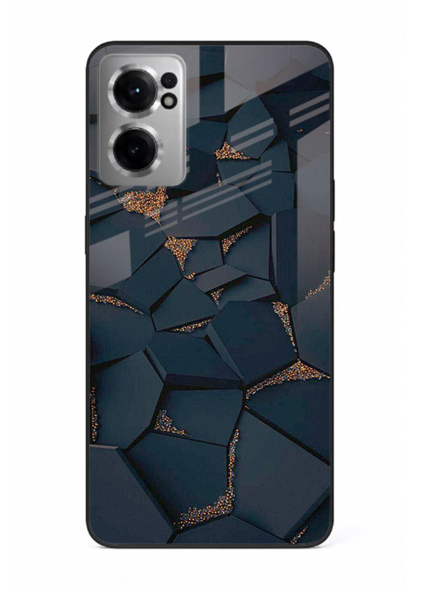 Midnight Gold Veins OnePlus Nord CE2 5G glass back cover with dark marble and gold fracture lines