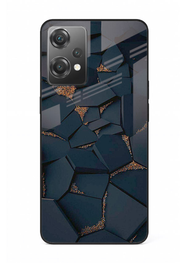 Midnight Gold Veins OnePlus Nord CE2 Lite 5G glass back cover with dark marble and gold fracture lines