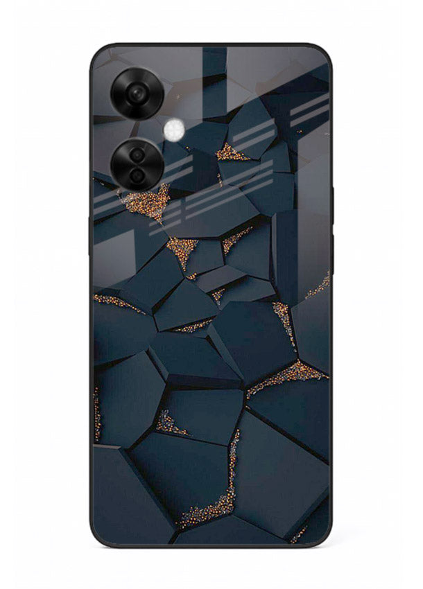 Midnight Gold Veins OnePlus Nord CE3 Lite glass back cover with dark marble and gold fracture lines