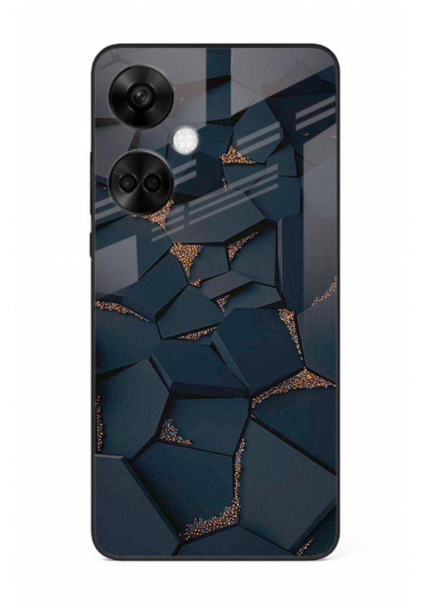 Midnight Gold Veins OnePlus Nord CE3 glass back cover with dark marble and gold fracture lines