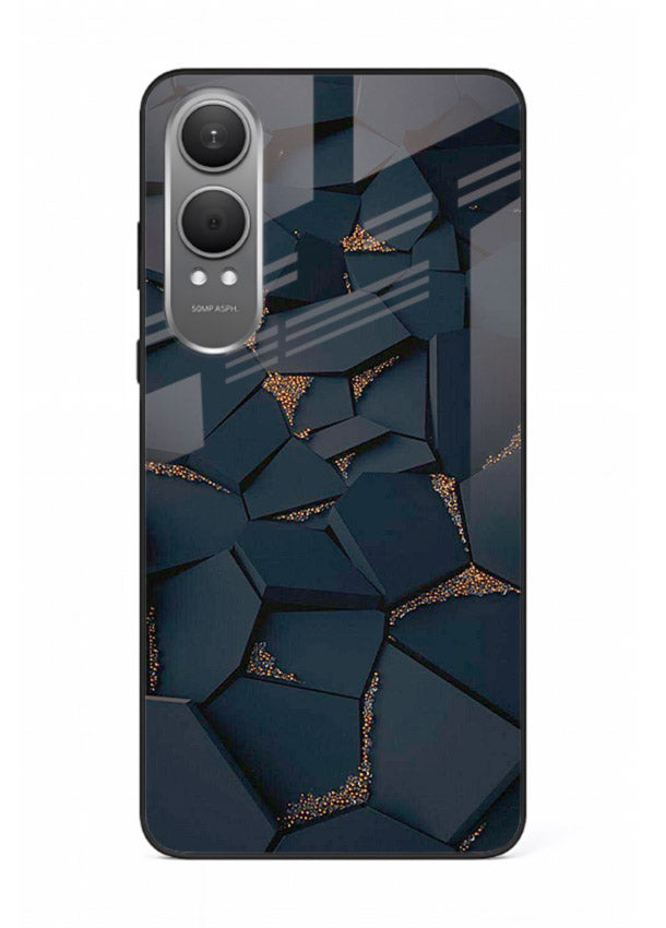 Midnight Gold Veins OnePlus Nord CE4 Lite glass back cover with dark marble and gold fracture lines