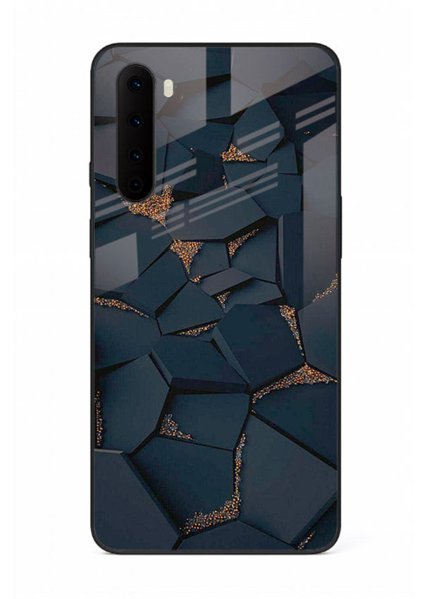 Midnight Gold Veins OnePlus Nord glass back cover with dark marble and gold fracture lines
