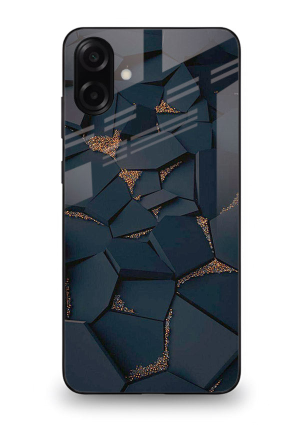 Midnight Gold Veins Samsung A07 4G glass back cover with dark marble and gold fracture lines