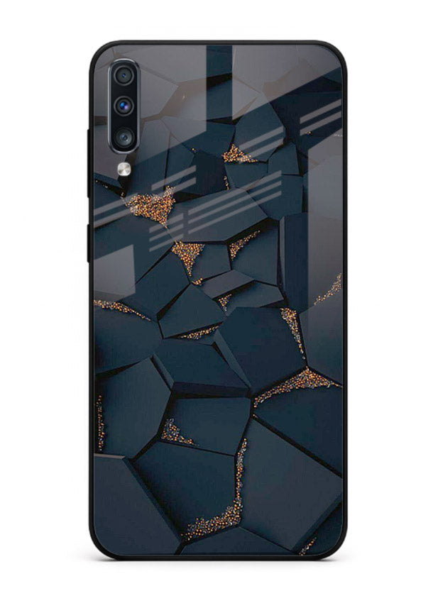Midnight Gold Veins Samsung A70 glass back cover with dark marble and gold fracture lines