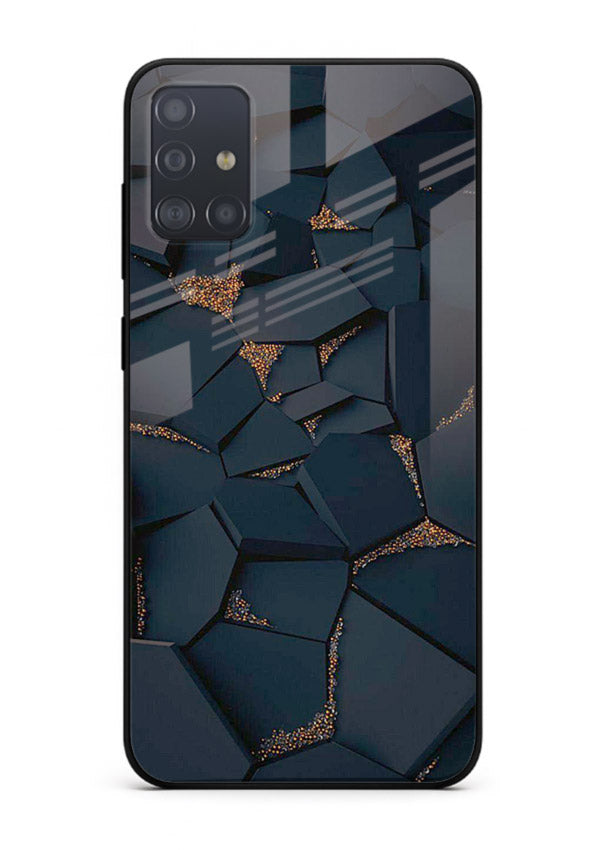 Midnight Gold Veins Samsung A51 glass back cover with dark marble and gold fracture lines