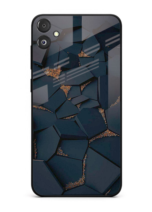 Midnight Gold Veins Samsung F14 5G glass back cover with dark marble and gold fracture lines