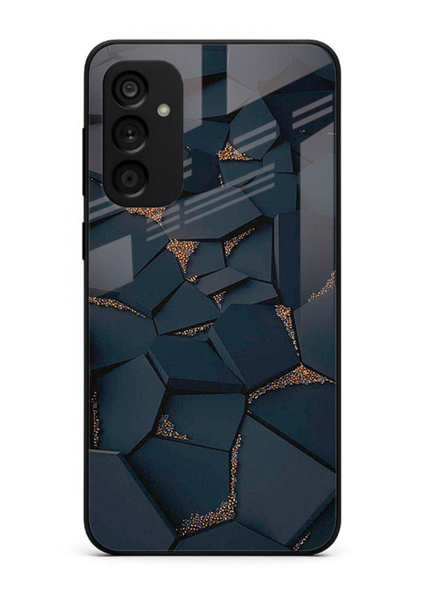 Midnight Gold Veins Samsung A34 5G glass back cover with dark marble and gold fracture lines