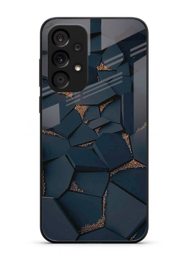 Midnight Gold Veins Samsung A53 5G glass back cover with dark marble and gold fracture lines