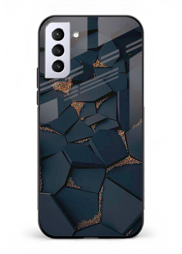 Midnight Gold Veins Samsung S22 glass back cover with dark marble and gold fracture lines