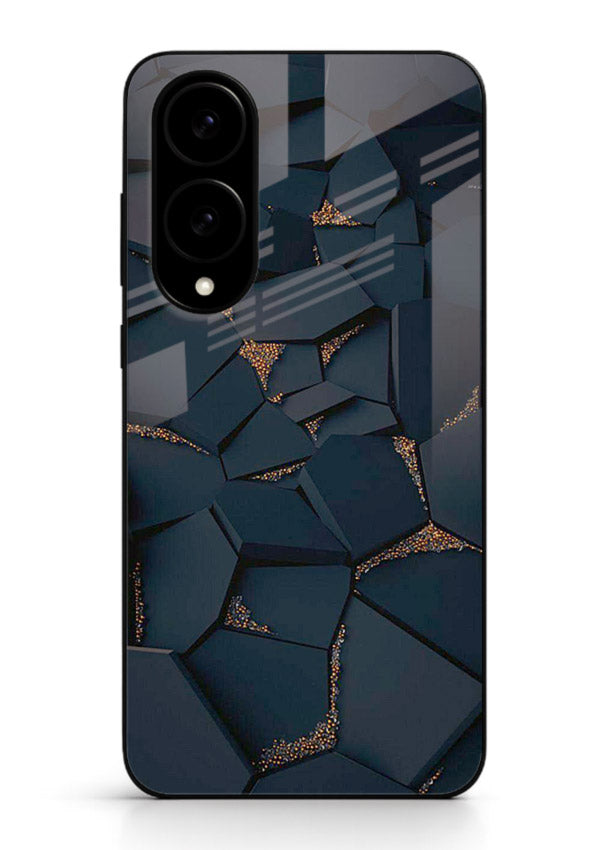 Midnight Gold Veins Samsung S25 Edge glass back cover with dark marble and gold fracture lines