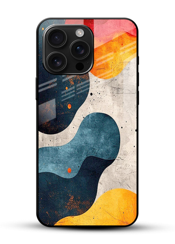 Midnight Sky Shapes dark abstract pattern glossy vibrant premium glass back cover - Angle Front