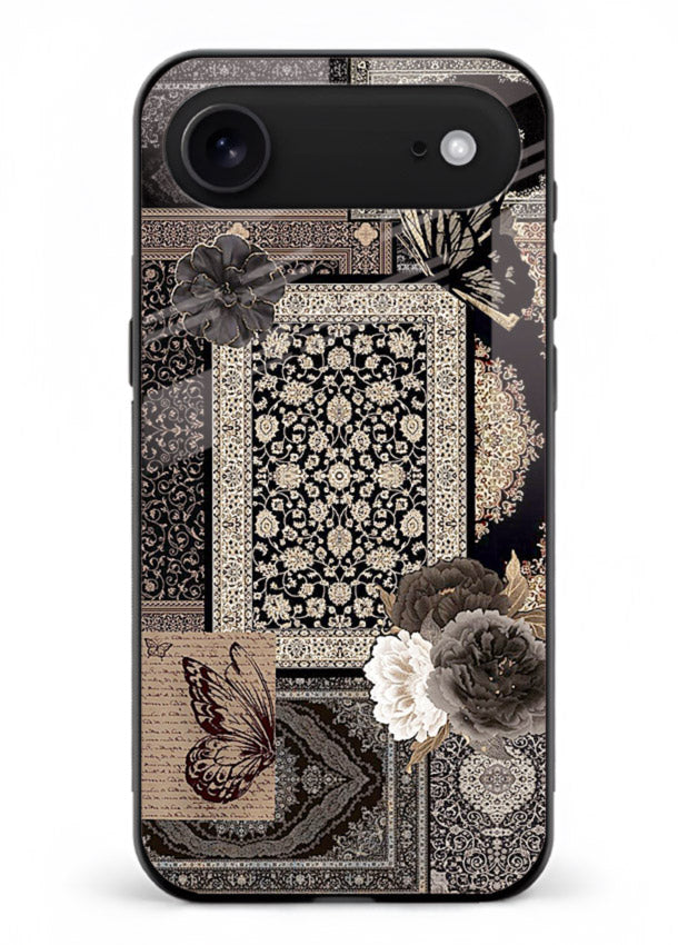 Dark vintage collage artwork printed on premium tempered glass iPhone 17 Air back cover