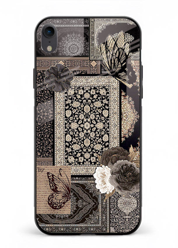 Dark vintage collage artwork printed on premium tempered glass iPhone XR back cover