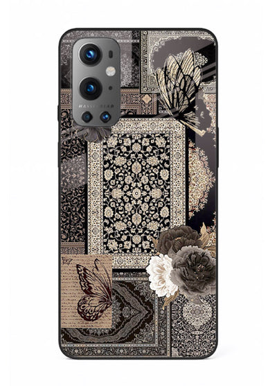 Dark vintage collage artwork printed on premium tempered glass OnePlus 9 back cover