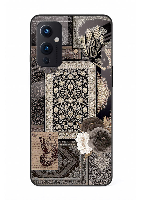 Dark vintage collage artwork printed on premium tempered glass OnePlus 9 Pro back cover